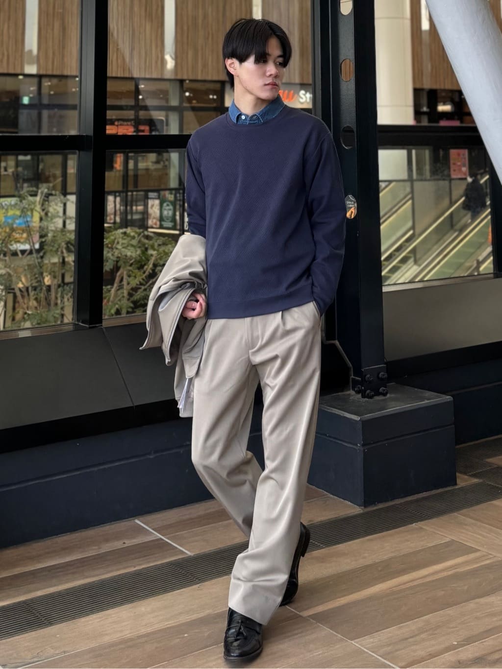 うらしーさんの「THE SHOP TK｜FLEX LINE ストレッチリブブルゾン　ストレッチ/防シワ/マシンウォッシャブル/セットアップ可」を使ったコーディネート
