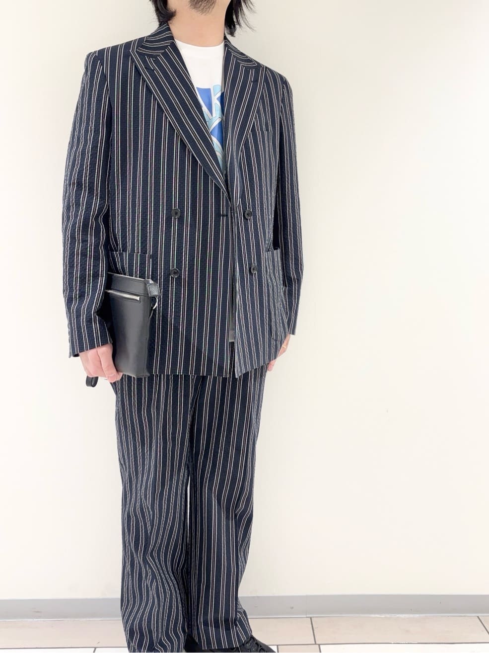 及川さんの「TAKEO KIKUCHI｜【BOWLER HAT LABEL】サッカーストライプ ダブルジャケット」を使ったコーディネート