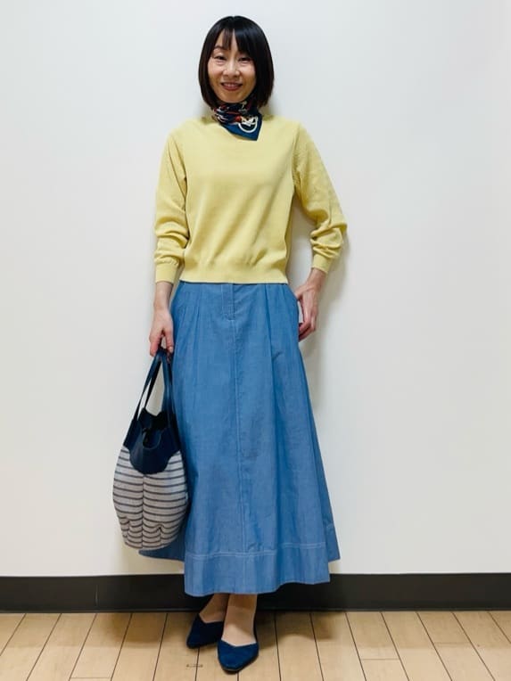 Riiさんの「Reflect｜ダンガリータックフレアスカート」を使ったコーディネート