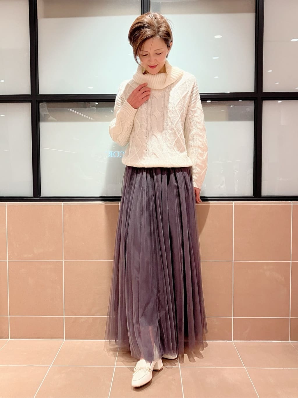 Ｋさんの「ESPERANZA｜ビジュー付リボンローファー」を使ったコーディネート