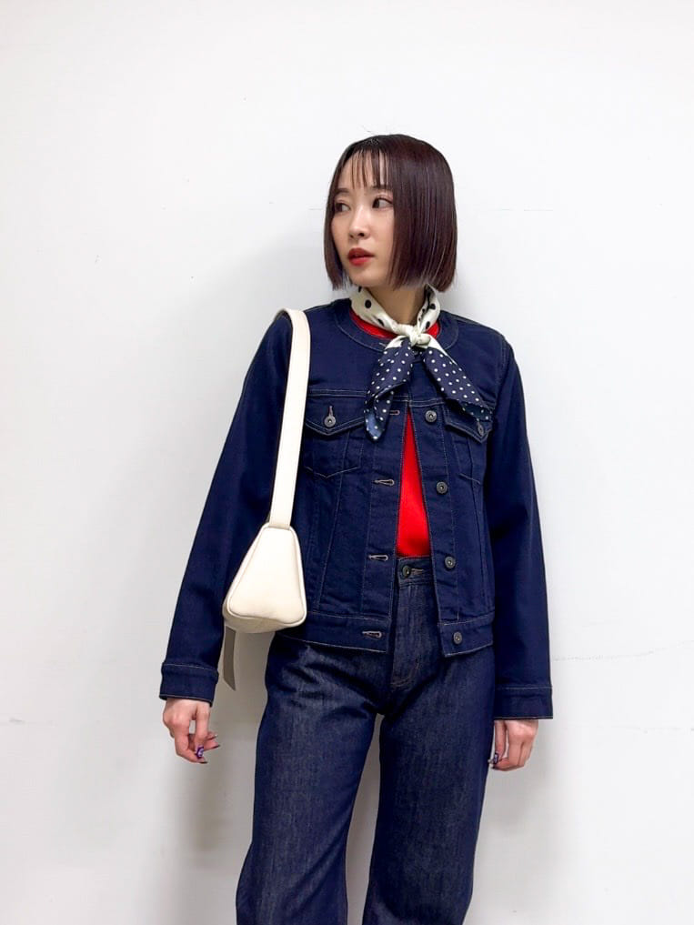 𝐜𝐡𝐢𝐤𝐚さんの「SHOO･LA･RUE｜【SHOO・LA・RUE DENIM/S-LL/高レビュー】大人のための ノーカラーデニムジャケット」を使ったコーディネート