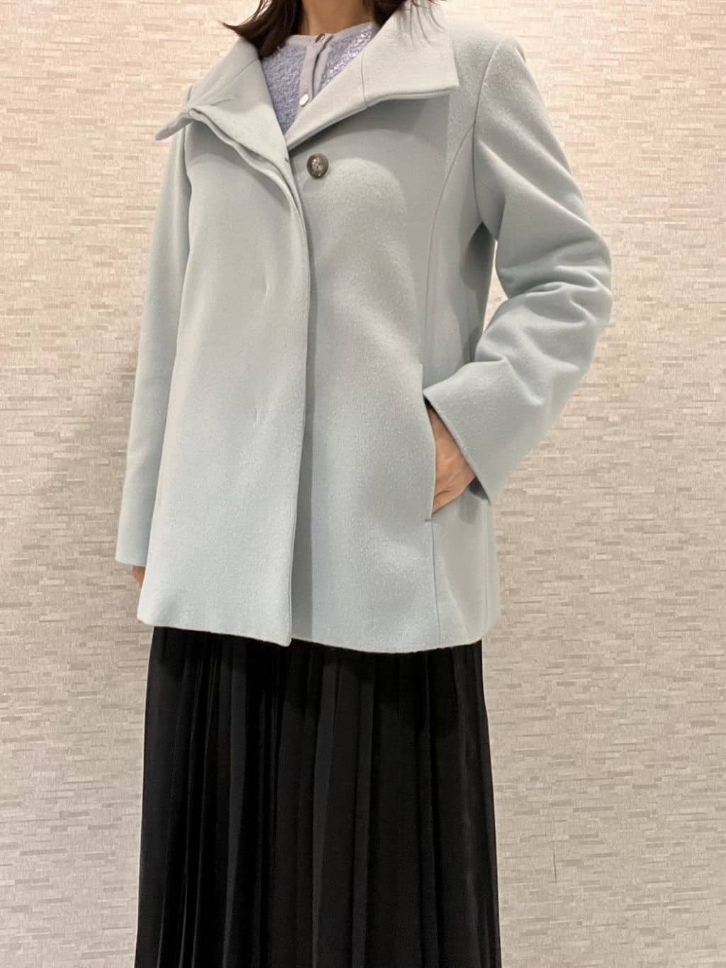 marikoさんの「Reflect｜【SS-4Lサイズ／衿が顔に当たらない◎】スタンドネックミドルコート」を使ったコーディネート