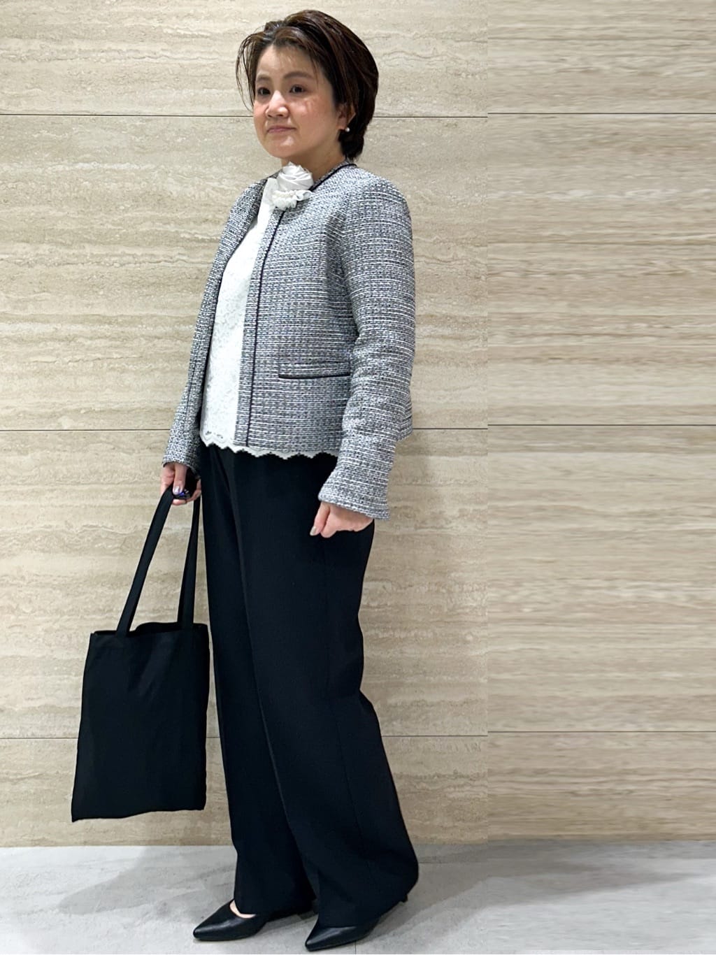 NAMIさんの「OPAQUE.CLIP｜《通勤対応》 コットンツイードジャケット」を使ったコーディネート