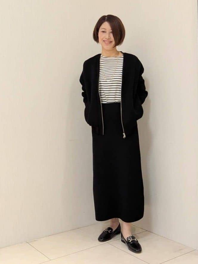 u-macoさんの「UNTITLED｜◆【軽羽織り/セットアップ可】ジップアップニットカーディガン」を使ったコーディネート