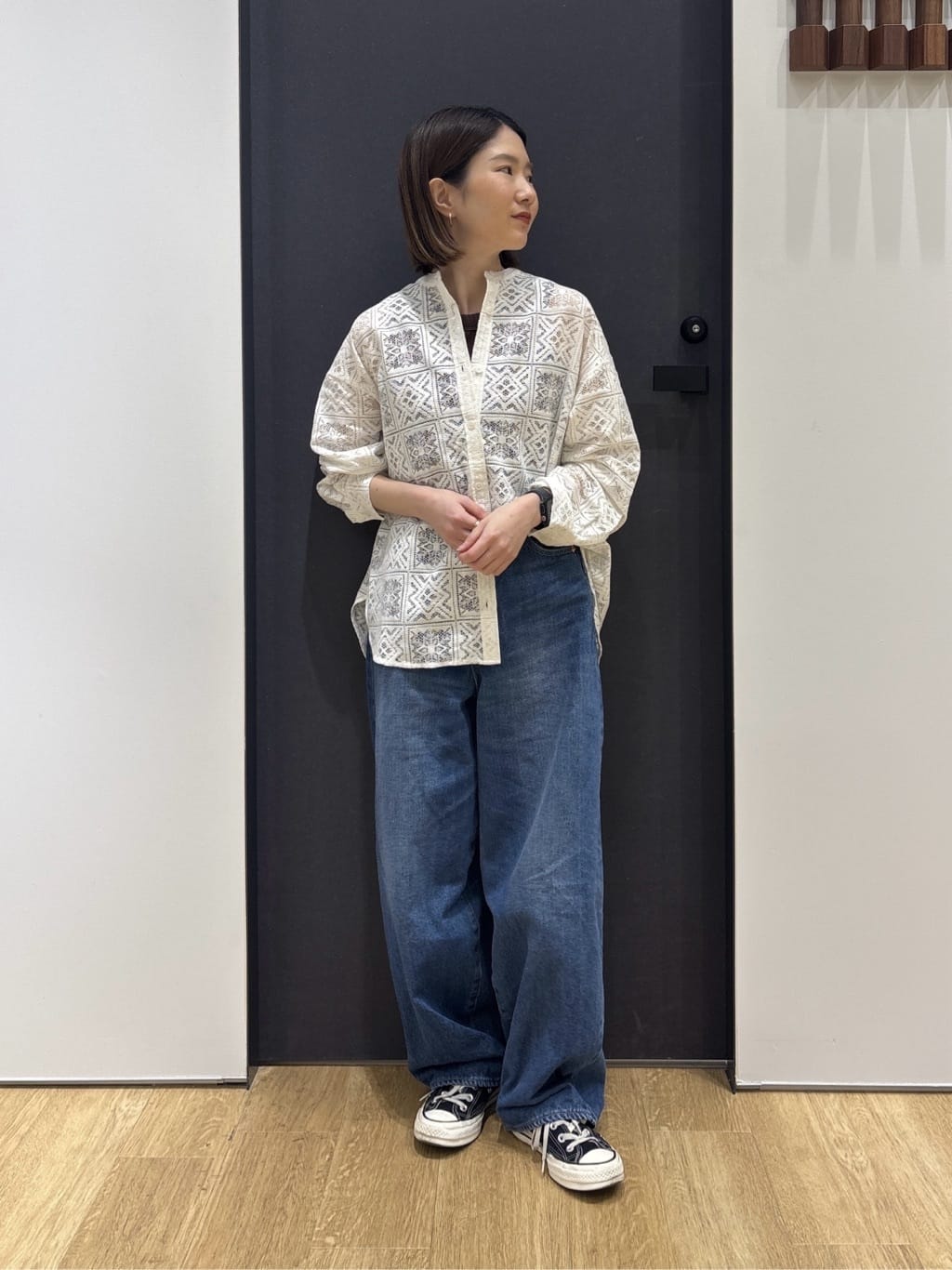 risaさんの「Dessin｜【洗える】スクエアレースノーカラーシャツ」を使ったコーディネート