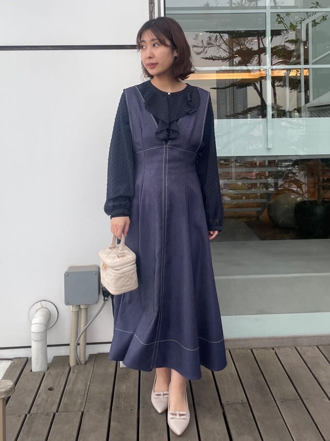 abeさんの「Couture brooch｜【洗える】デニムライク細リボンジャンスカ」を使ったコーディネート