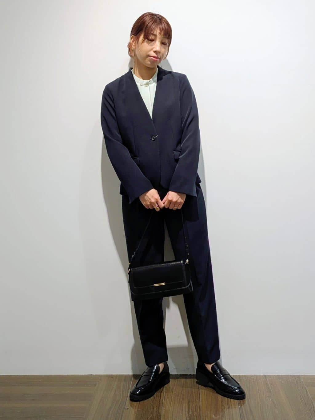 4410さんの「THE SHOP TK｜【通勤スタイルに】ダブルクロス ノーカラージャケット/セットアップ可」を使ったコーディネート