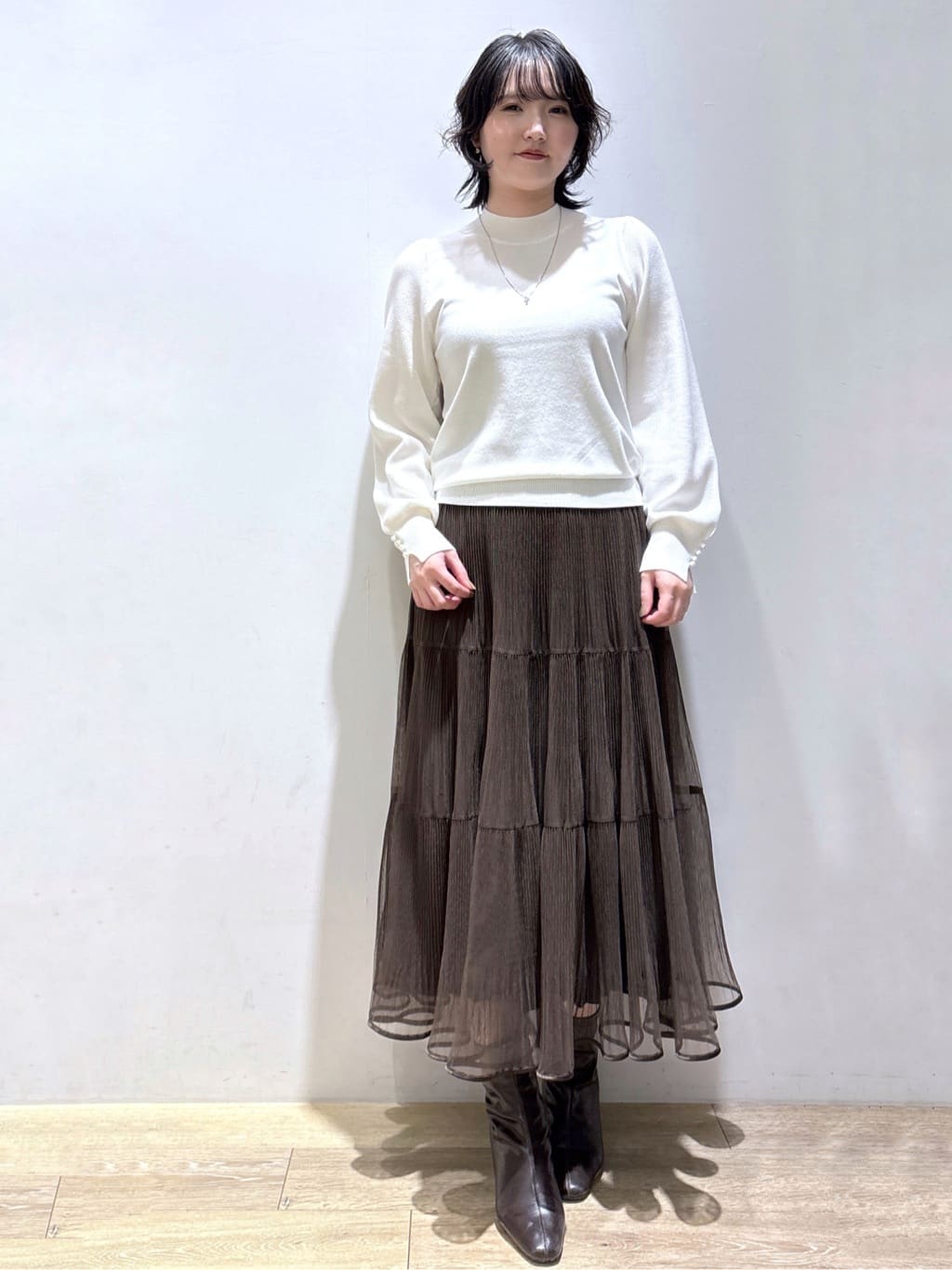 mizukiさんの「index｜柄編みスリーブハイネックニット【洗濯機OK】」を使ったコーディネート