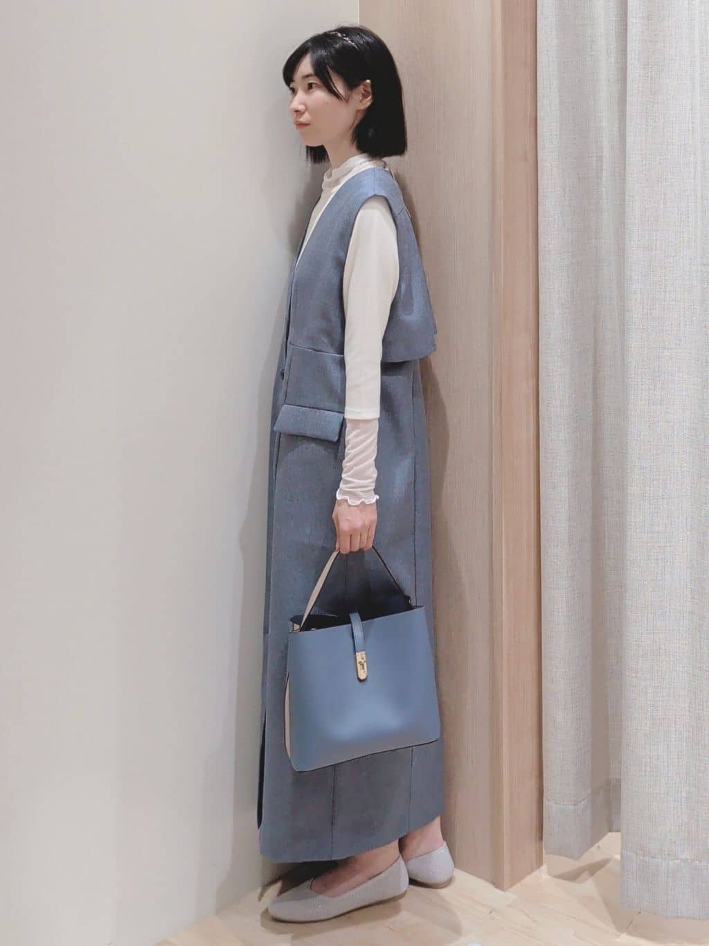 Yuiさんの「grove｜高評価！【一枚着／ジレ】着回しできるトレンチライクジャンドレ」を使ったコーディネート
