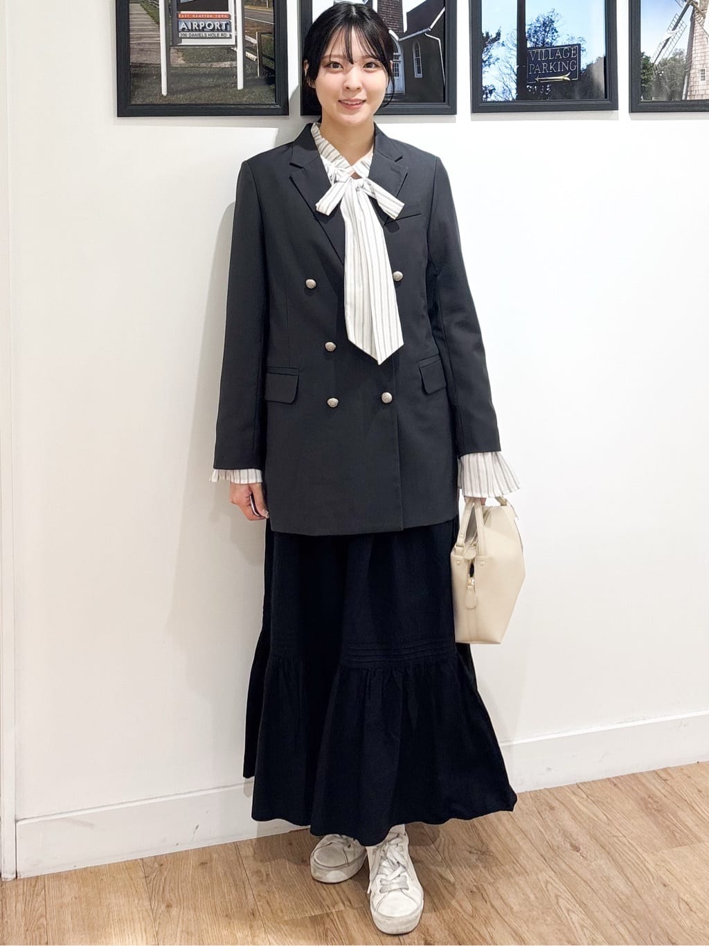 Ririkaさんの「Dessin｜【洗える】フリルボウタイストライプブラウス」を使ったコーディネート
