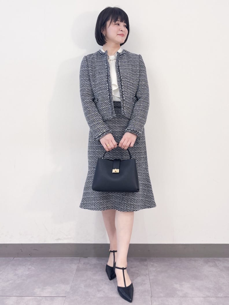 misaさんの「OPAQUE.CLIP｜《通勤／セットアップ対応》ノーカラーツイードジャケット【洗濯機OK】」を使ったコーディネート