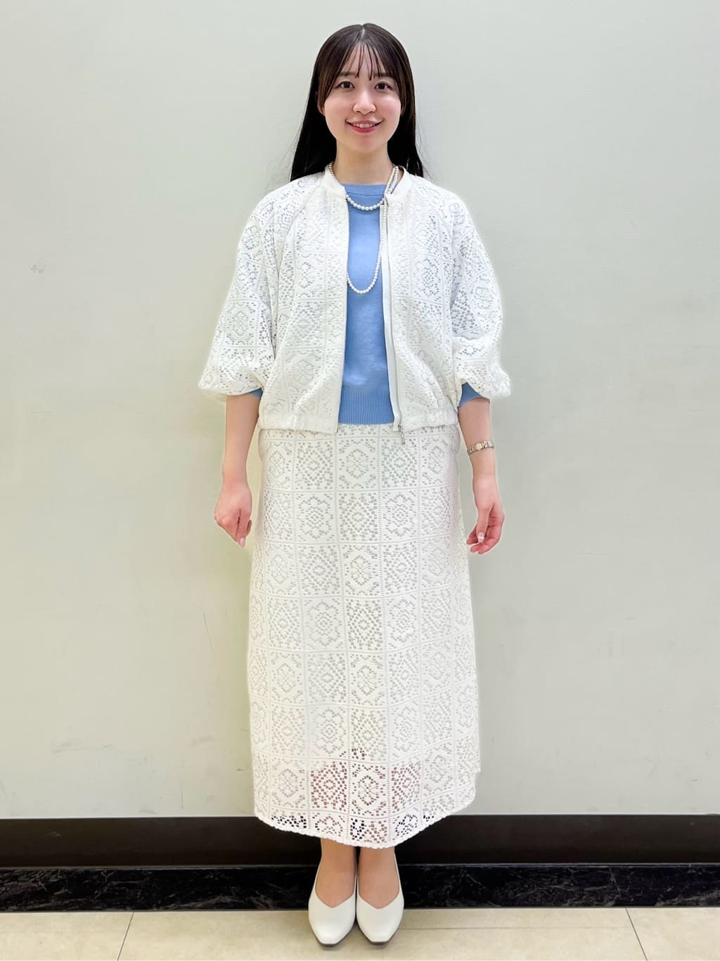 mikikoさんの「Reflect｜【セットアップ可】ジップアップレースショートブルゾン」を使ったコーディネート