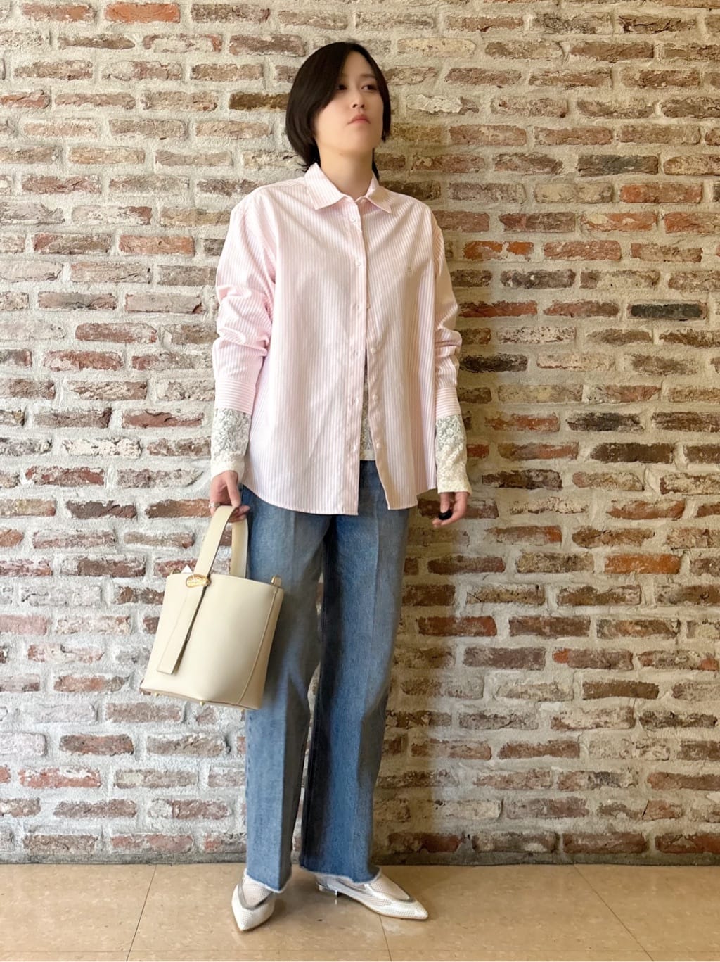 しばさんの「THE SHOP TK｜【POLO BCS 別注】ストライプOXシャツ」を使ったコーディネート