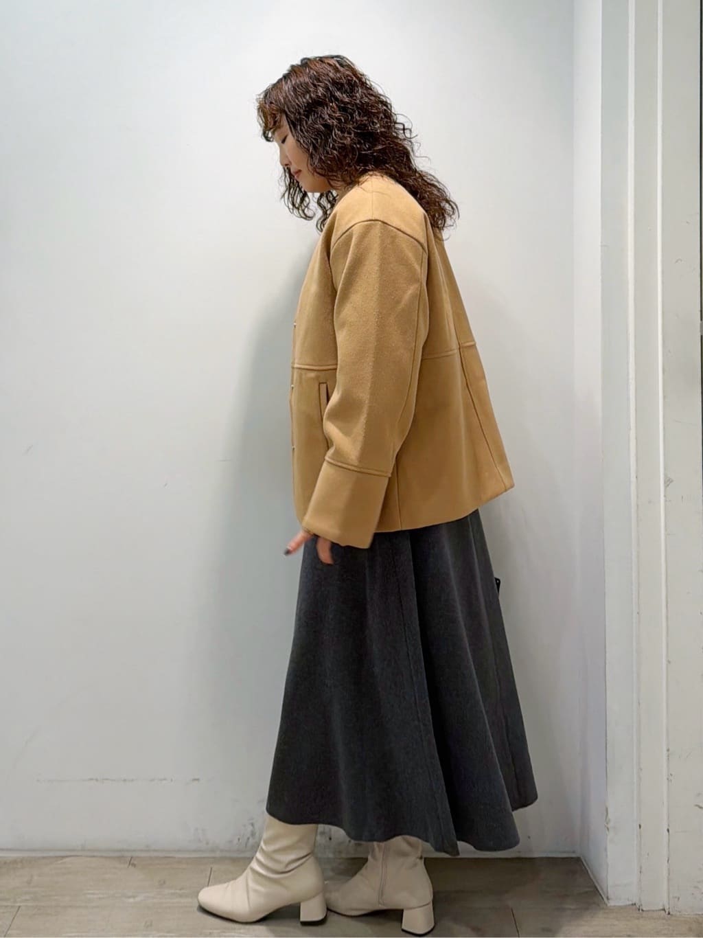 sumicaさんの「OPAQUE.CLIP｜ウールライクメルトンノーカラーコート【洗濯機洗い可】」を使ったコーディネート