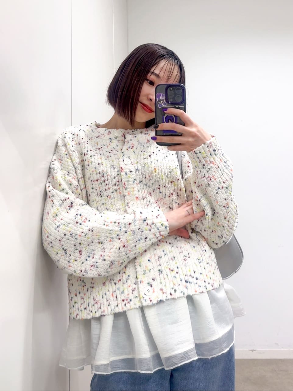 𝐜𝐡𝐢𝐤𝐚さんの「SHOO･LA･RUE｜【洗濯機可/前後2WAY】ぽこぽこニットカーディガン」を使ったコーディネート