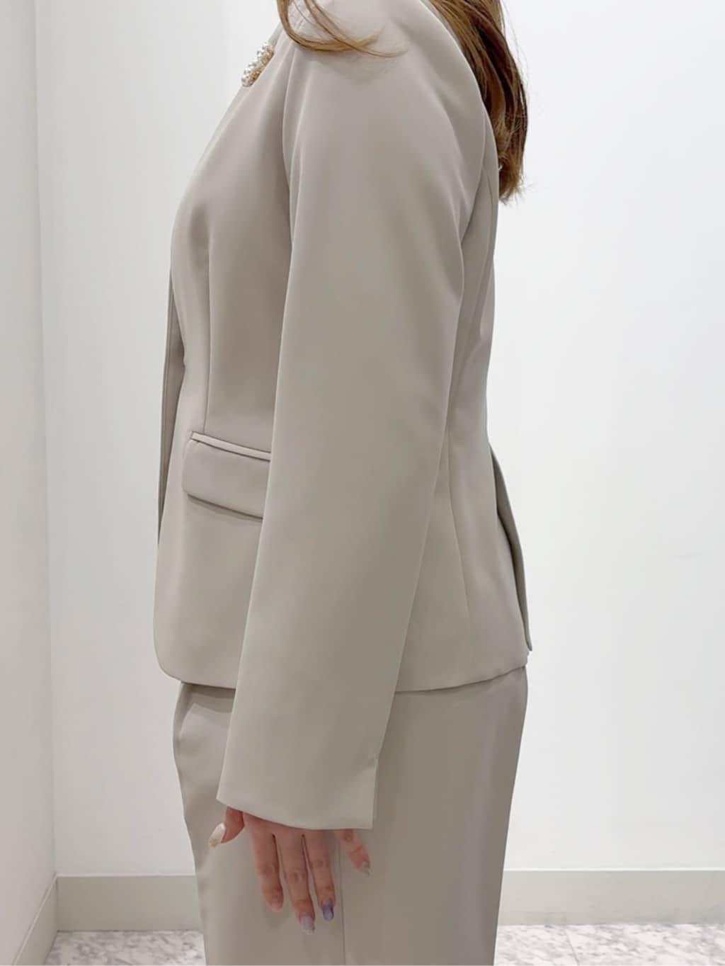 しかっちさんの「grove｜【マシンウォッシュ／防シワ/SS-3L】ストレッチノーカラージャケット」を使ったコーディネート