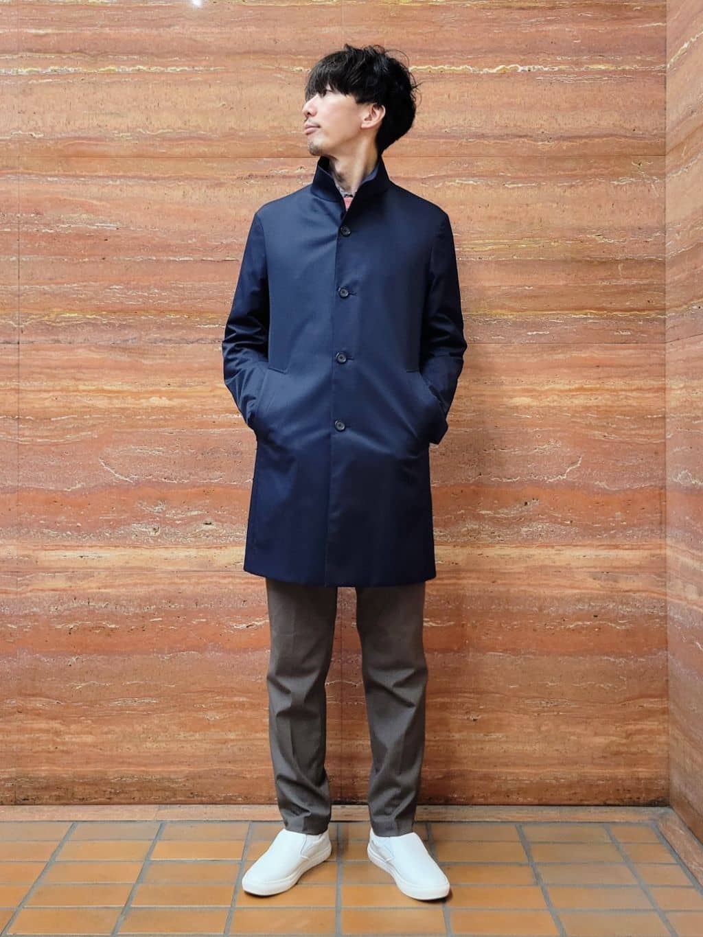 piroyaさんの「TAKEO KIKUCHI｜撥水ツイル スタンドカラー コート」を使ったコーディネート