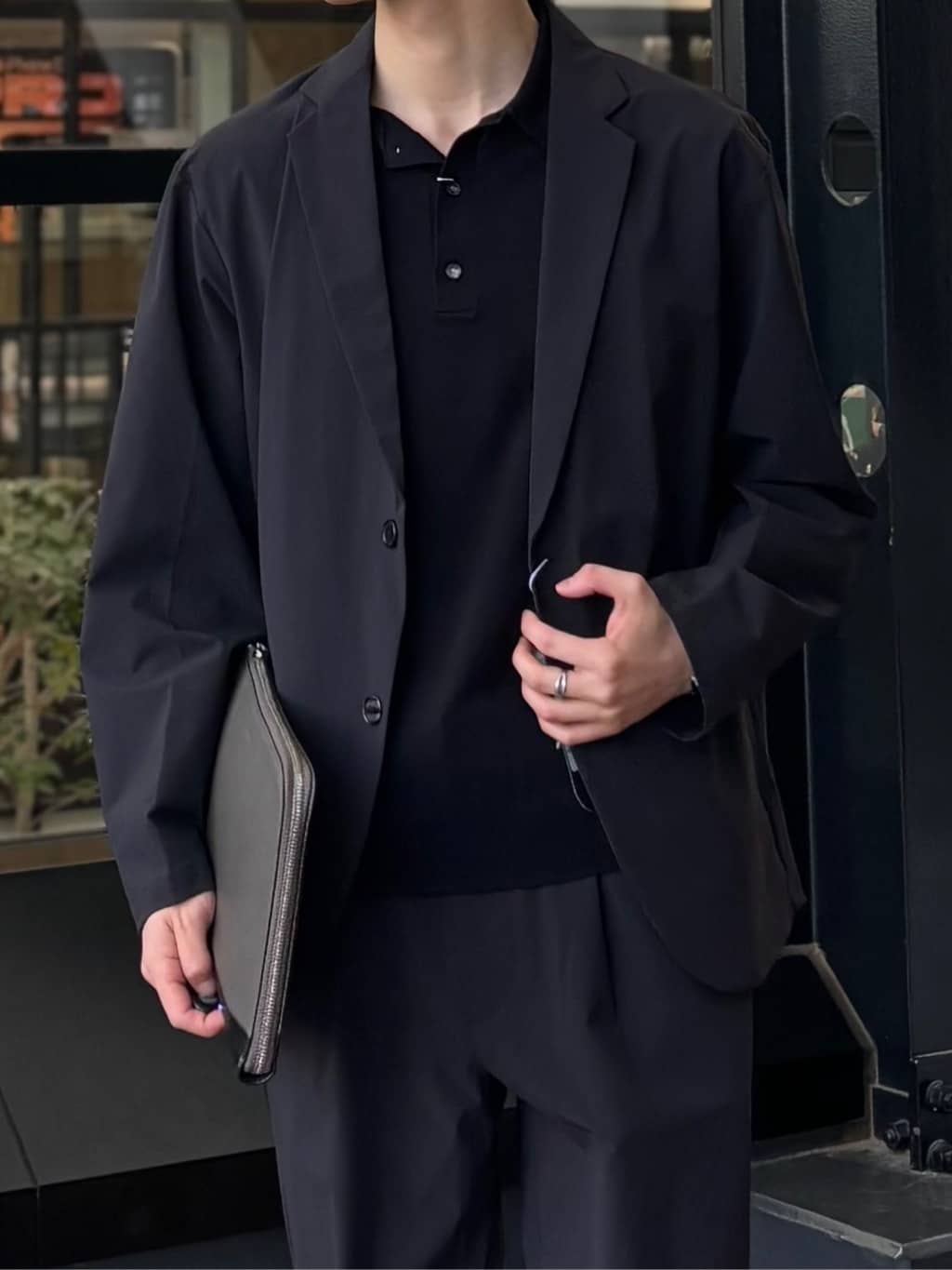 うらしーさんの「THE SHOP TK｜《KURO》コーデュラナイロン ジャケット セットアップ可／防シワ／撥水／ストレッチ」を使ったコーディネート