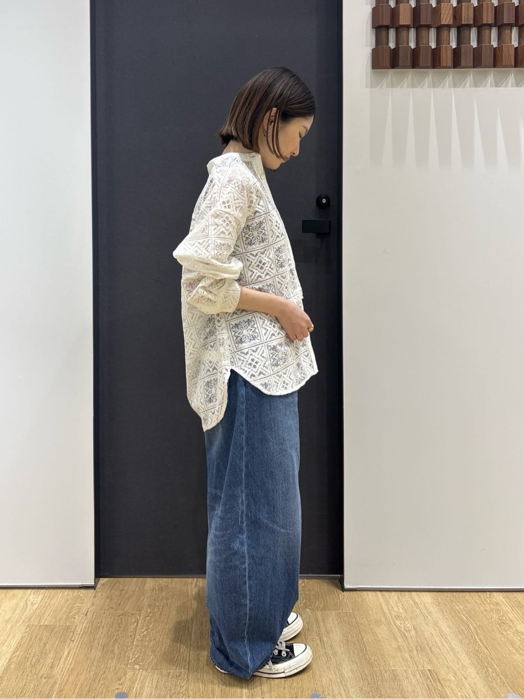 risaさんの「Dessin｜【洗える】スクエアレースノーカラーシャツ」を使ったコーディネート