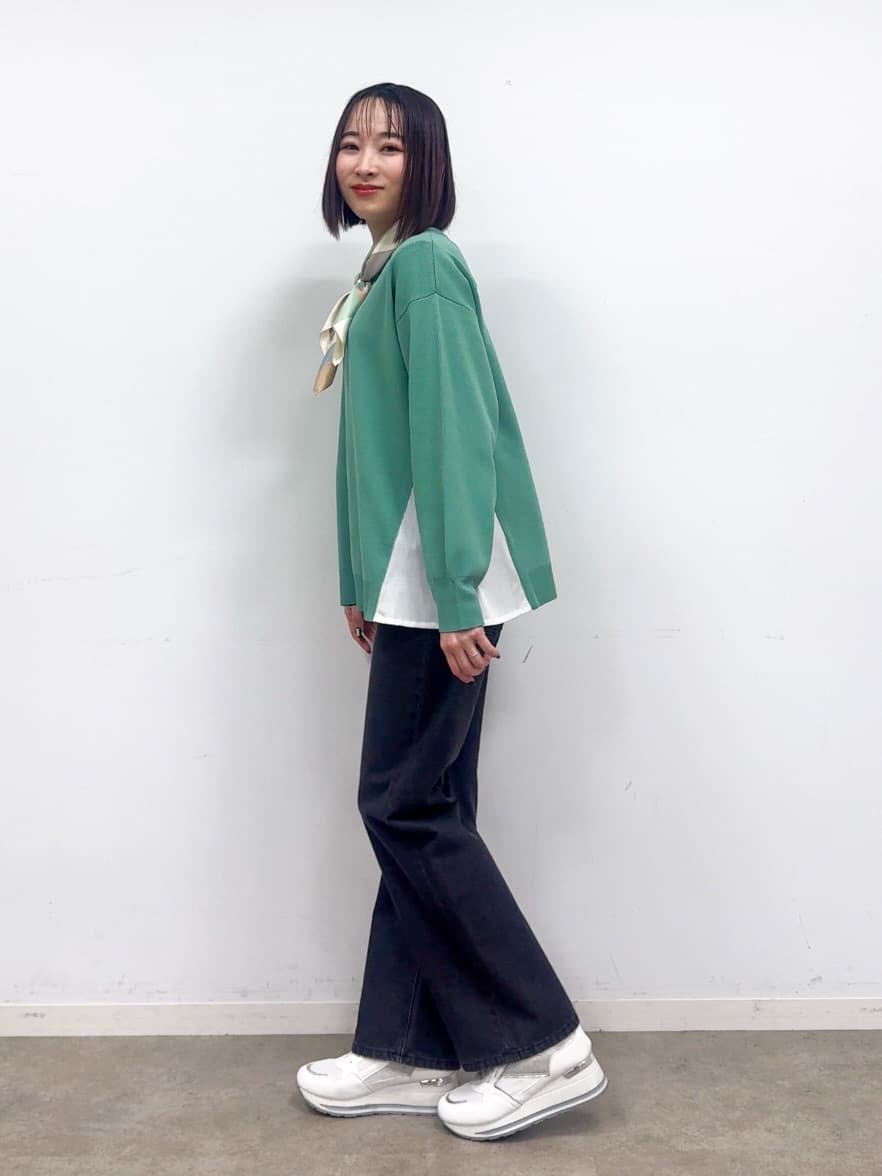 𝐜𝐡𝐢𝐤𝐚さんの「SHOO･LA･RUE｜【洗濯機可/S-LL/体型カバー】横姿もきれい見え スポンディッシュ Aライントップス」を使ったコーディネート
