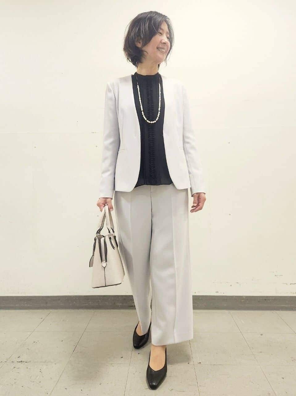 mayumayuさんの「Reflect｜【SS-4Lサイズ／通勤／セットアップ可】ノーカラージャケット」を使ったコーディネート