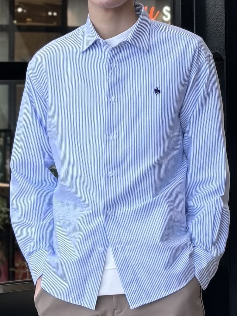 うらしーさんの「THE SHOP TK｜【POLO BCS 別注】 アソート長袖シャツ ストライプ／グレー／デニム」を使ったコーディネート