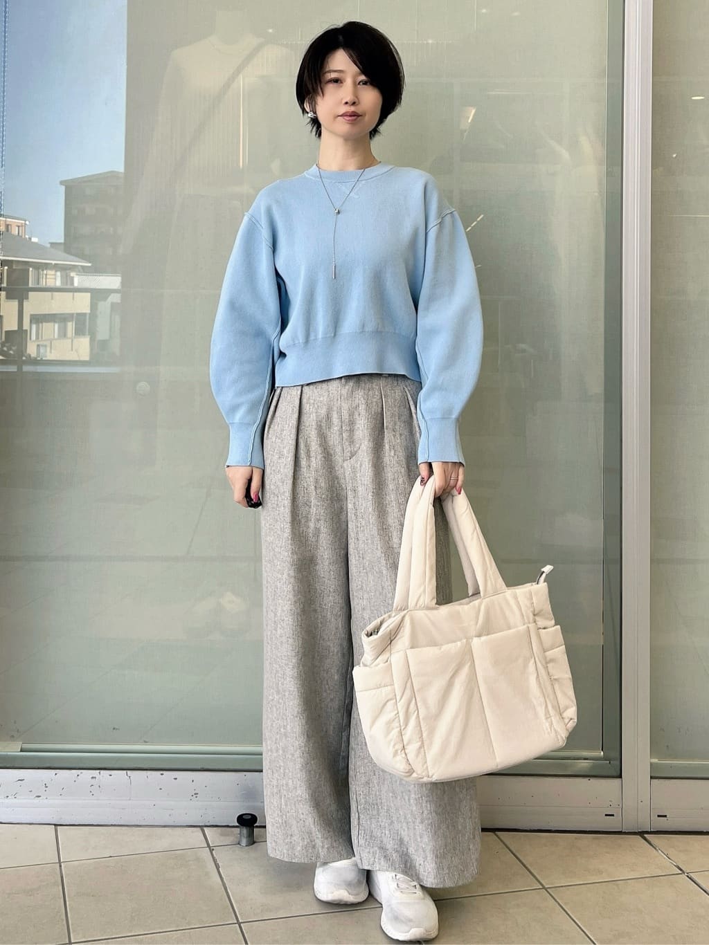 yo-koさんの「OPAQUE.CLIP｜スウェットライクショートニット【洗濯機OK】」を使ったコーディネート