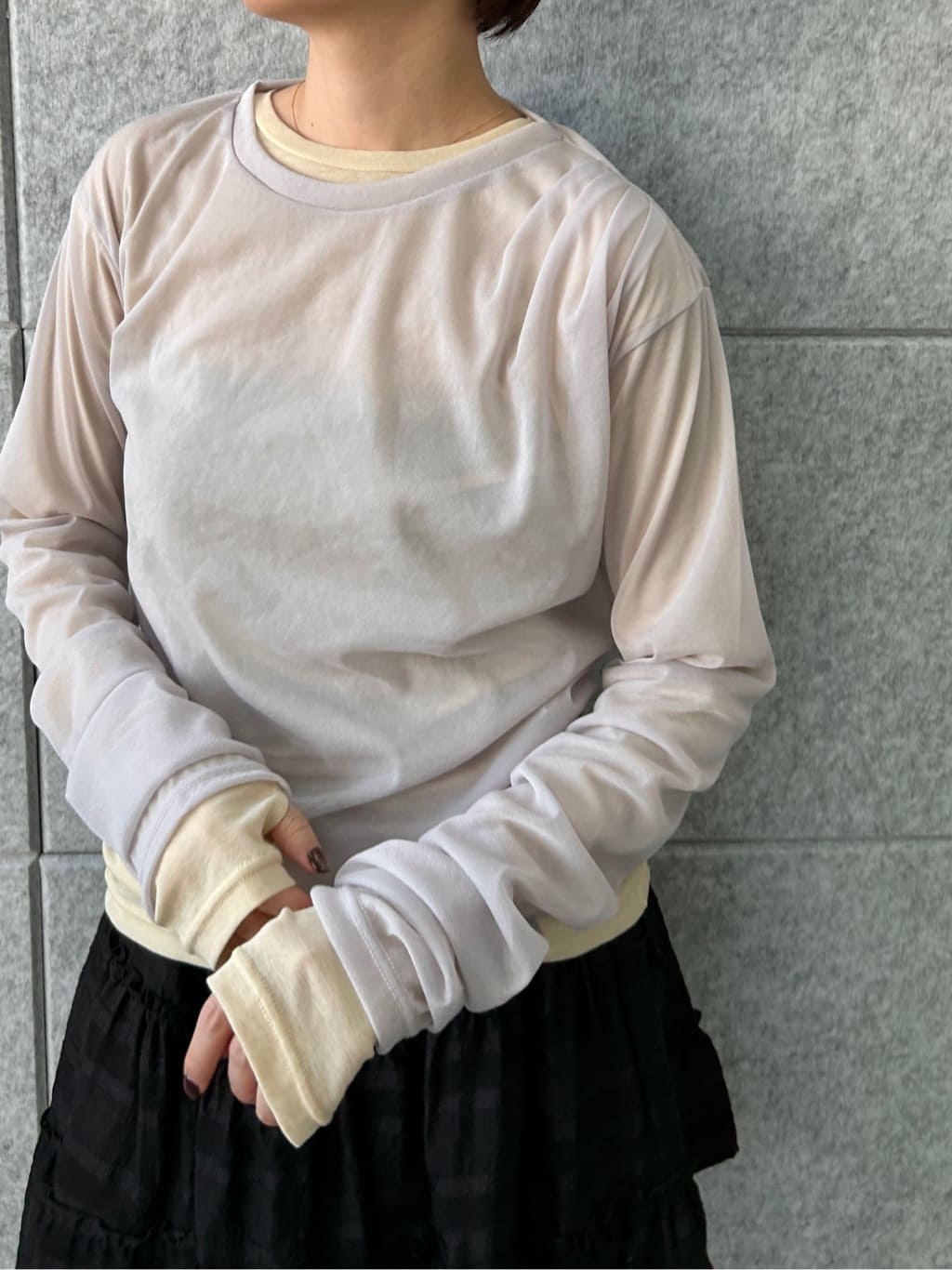 harunaさんの「CODE A｜sheer combi layer tops」を使ったコーディネート