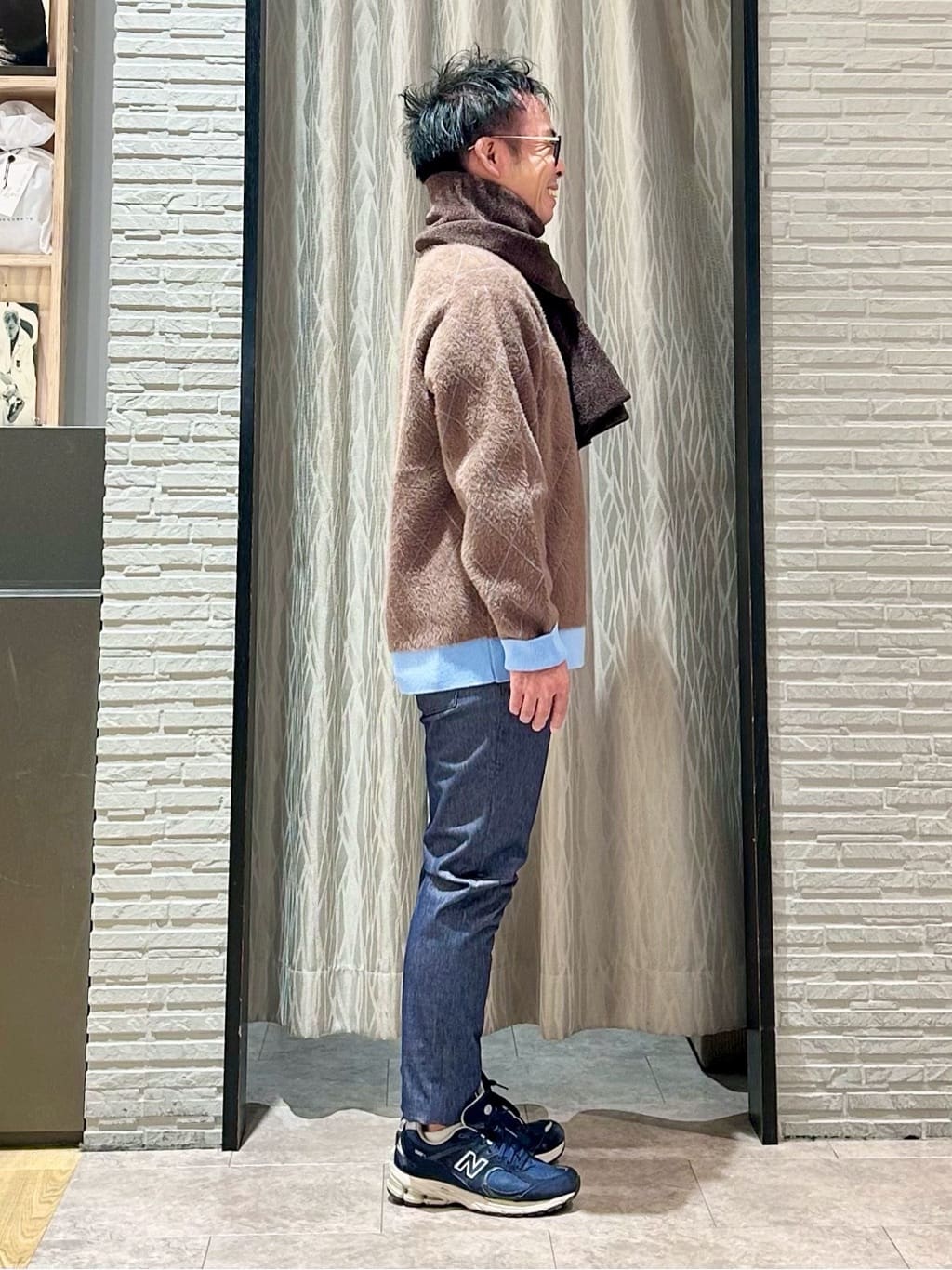 KENJI Iさんの「THE SHOP TK｜【ふんわり心地いい肌触り】　ダイヤ柄シャギーニット」を使ったコーディネート