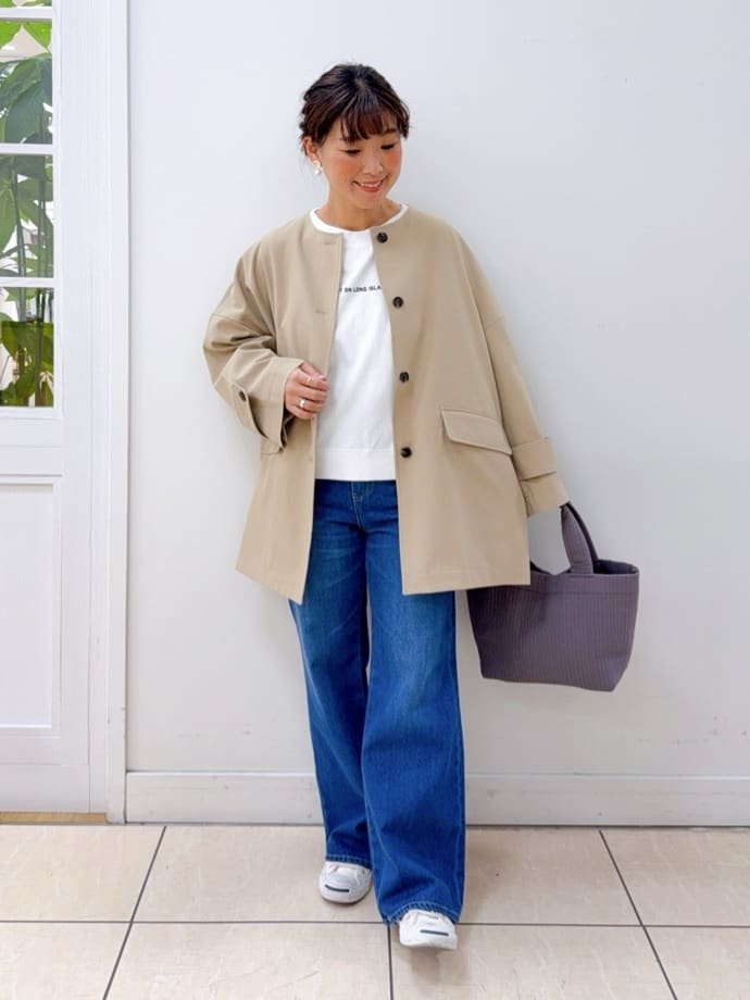 Osawaさんの「Dessin｜【花粉ガード/撥水加工/洗える】クルーネックスプリングコート」を使ったコーディネート