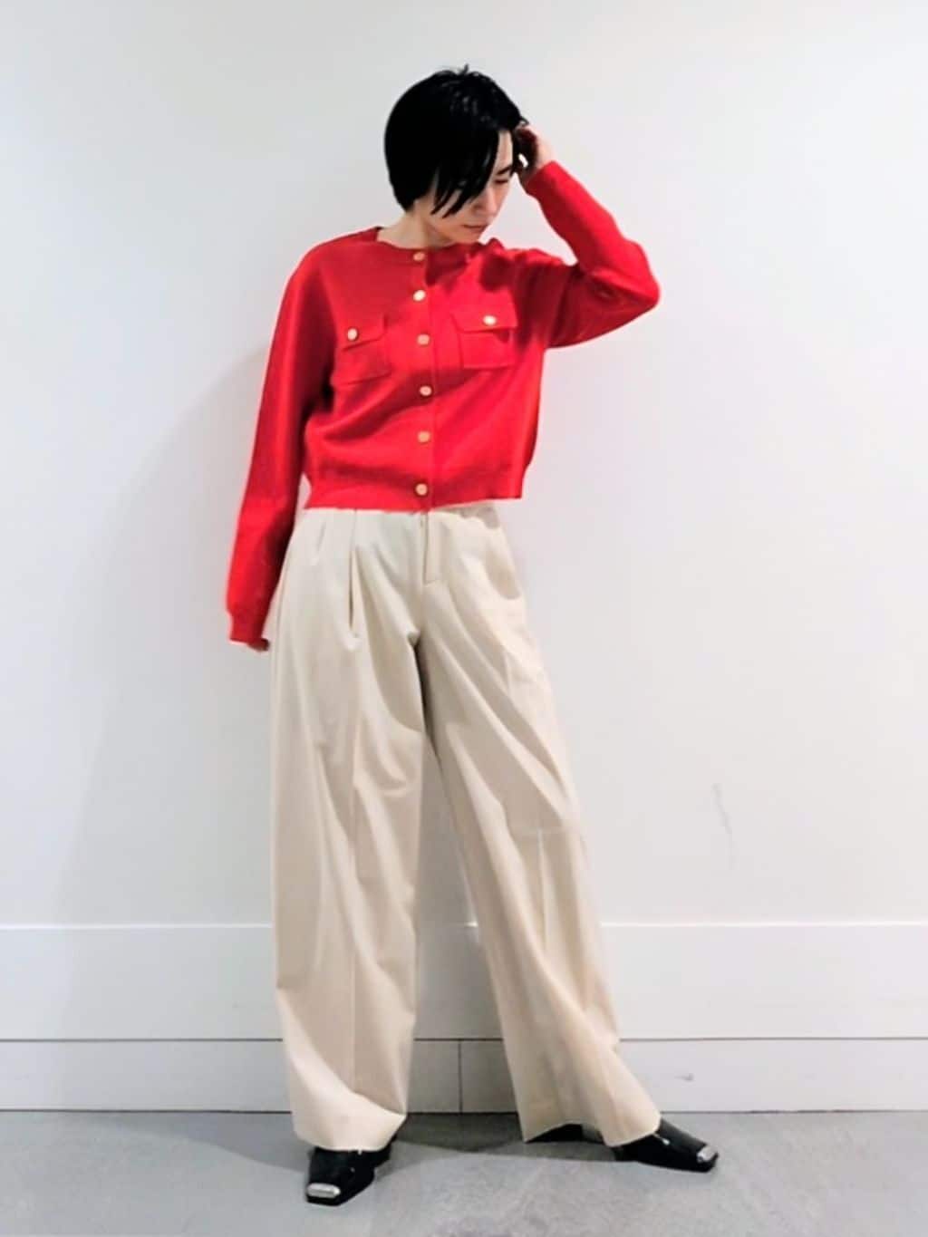ミズタさんの「UNTITLED｜【洗える/ウエスト後ろゴム】ウール混　タックワイドパンツ」を使ったコーディネート