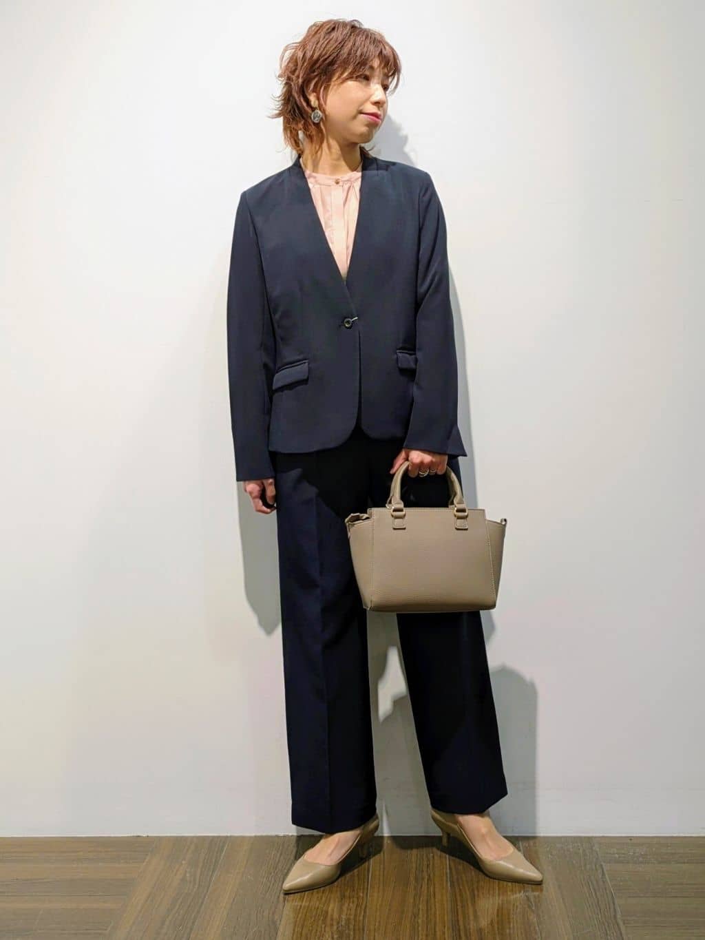 4410さんの「THE SHOP TK｜【通勤スタイルに】ダブルクロス ノーカラージャケット/セットアップ可」を使ったコーディネート