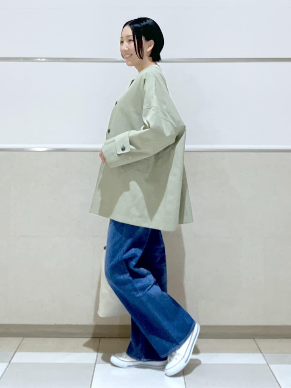 eriko さんの「Dessin｜【花粉ガード/撥水加工/洗える】クルーネックスプリングコート」を使ったコーディネート