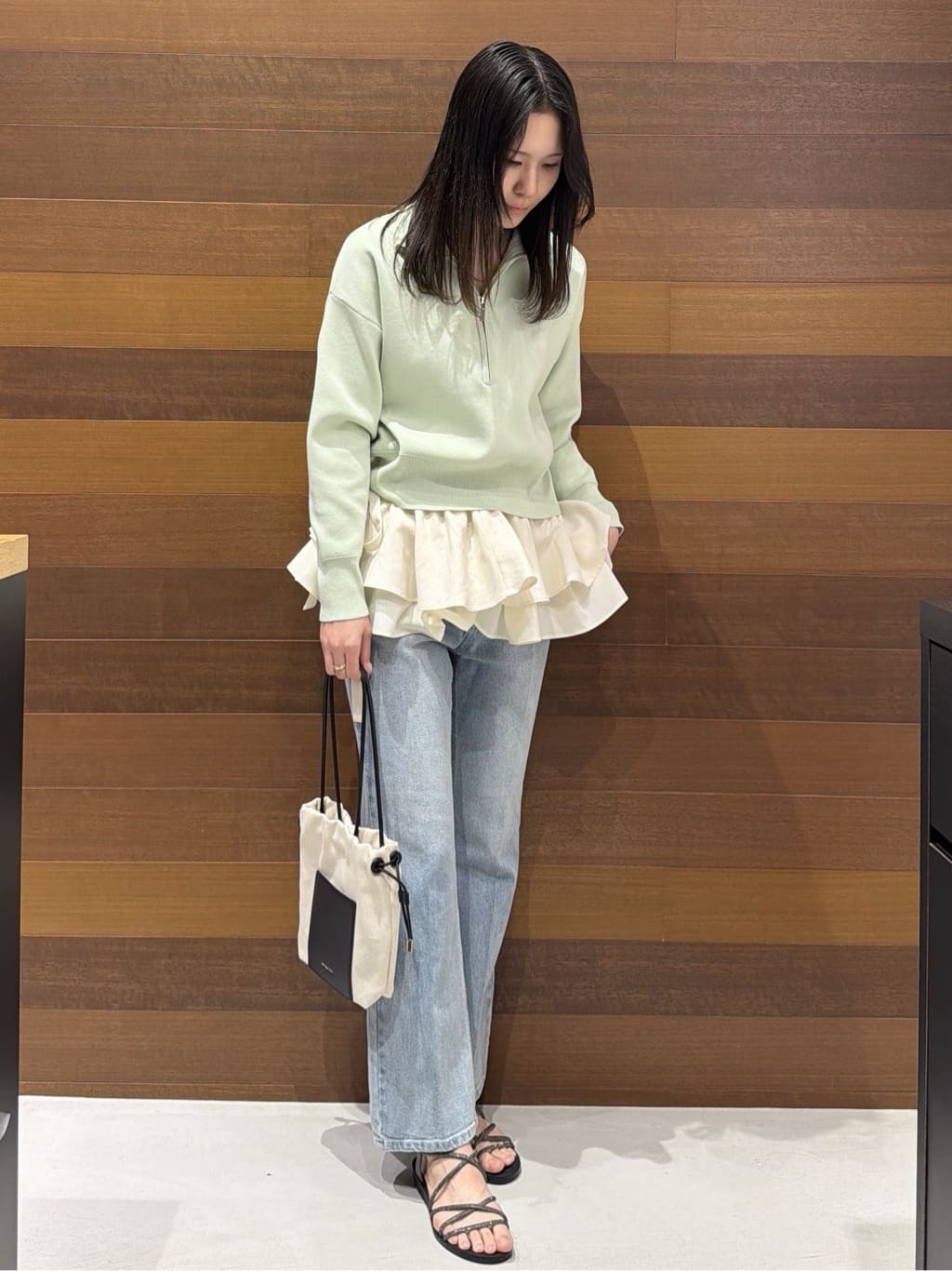 さやさんの「OPAQUE.CLIP｜ハーフZIP刺繍ロゴニット【洗濯機OK】」を使ったコーディネート