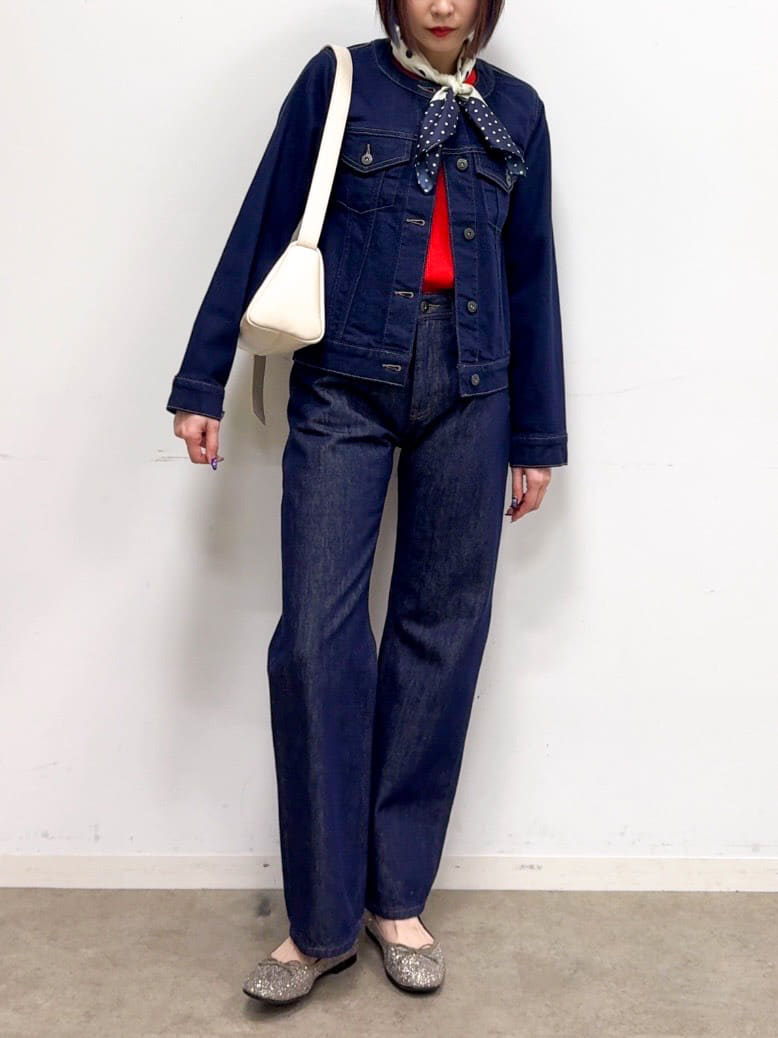 𝐜𝐡𝐢𝐤𝐚さんの「SHOO･LA･RUE｜【SHOO・LA・RUE DENIM/S-LL/高レビュー】大人のための ノーカラーデニムジャケット」を使ったコーディネート