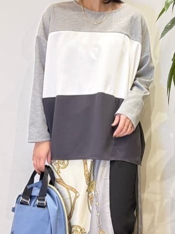 misakiさんの「SHOO･LA･RUE｜【洗濯機可/S-LL/体型カバー】インせず着られる 3段切替 配色トップス」を使ったコーディネート