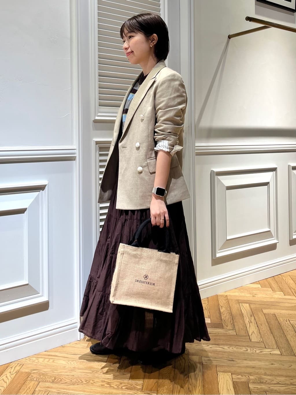 つじ まこさんの「DRESSTERIOR｜【セットアップ可】リネンブレンドダブルブレストジャケット」を使ったコーディネート