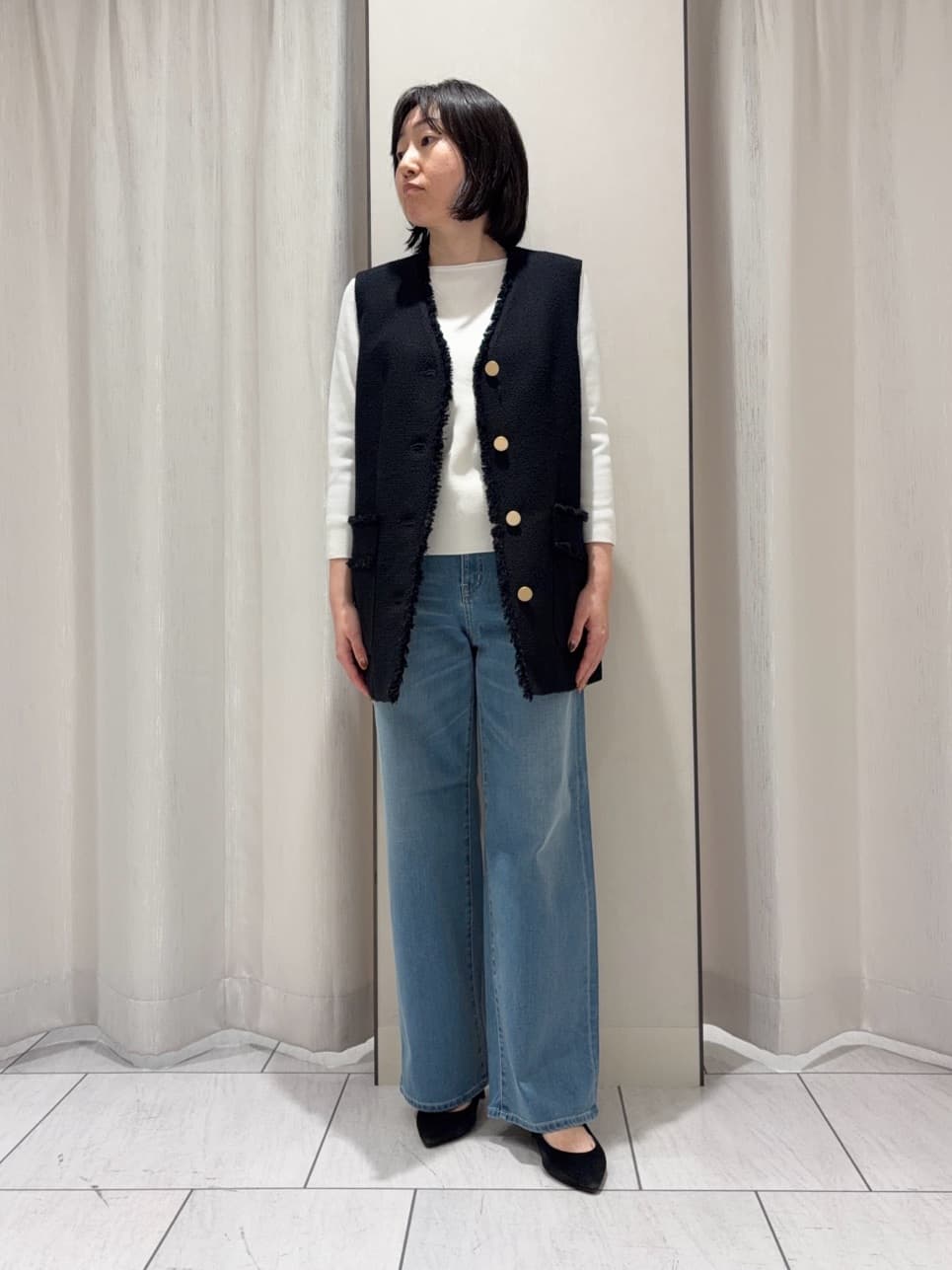 わたなべさんの「UNTITLED｜【オンオフ使える】スラブツイード ジレ」を使ったコーディネート