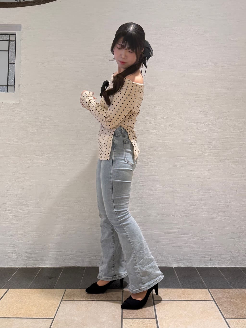 Nさんの「ESPERANZA｜クロスシフォンリボンパンプス」を使ったコーディネート