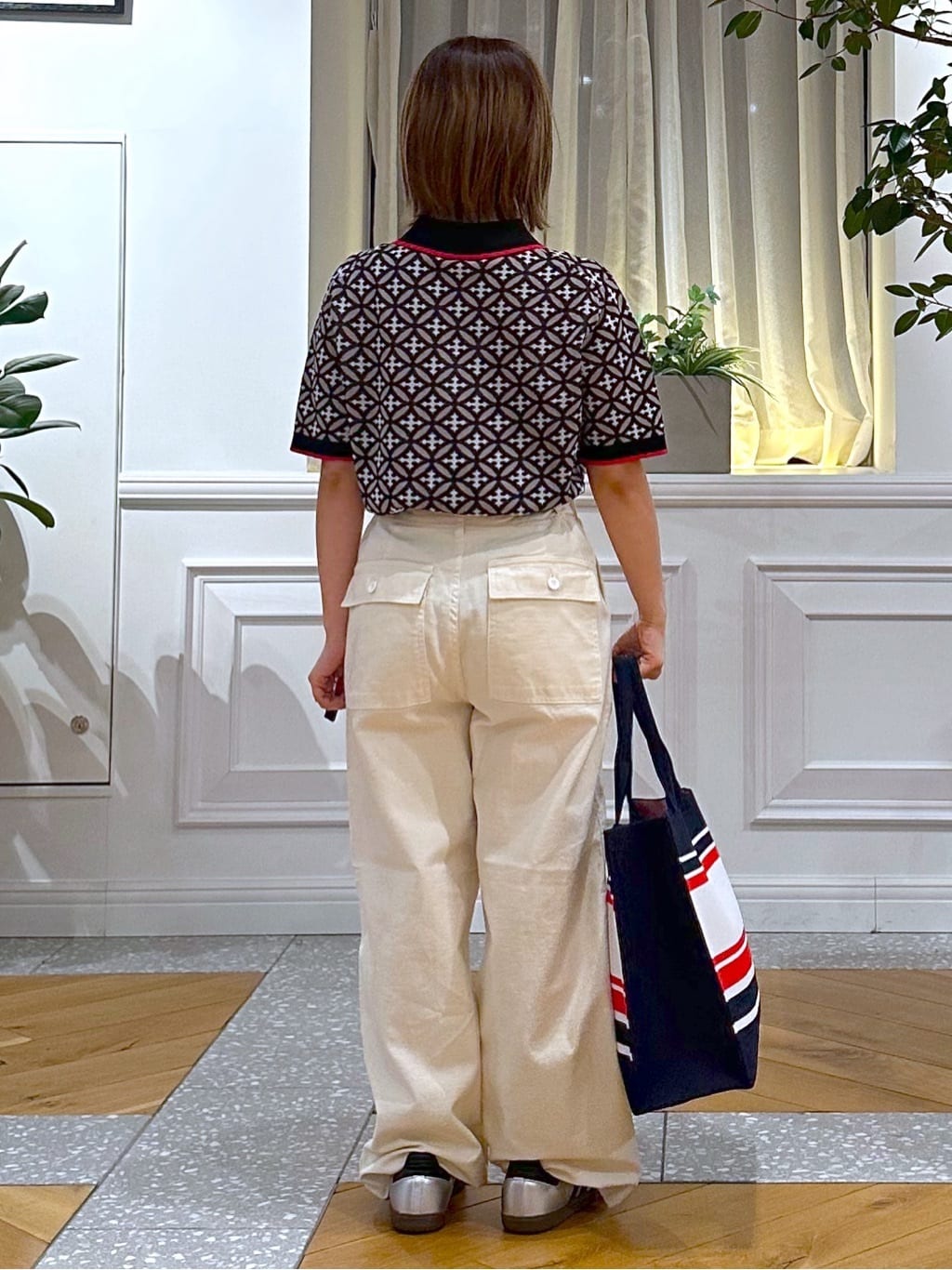 なべこさんの「DRESSTERIOR｜オーバーラップサークルニットシャツカーデ」を使ったコーディネート