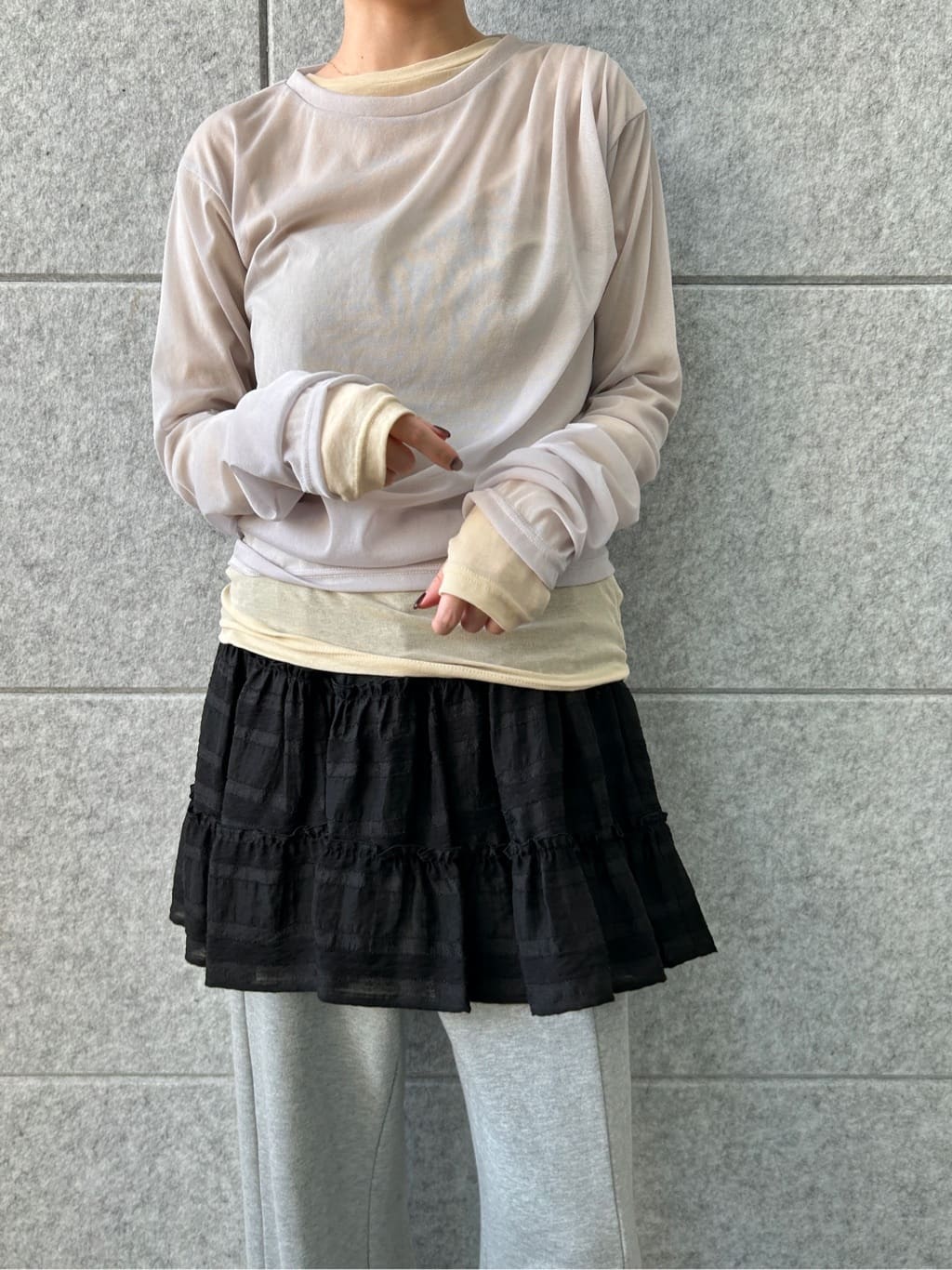 harunaさんの「CODE A｜sheer combi layer tops」を使ったコーディネート