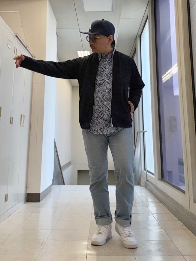 MAKOTO AIさんの「TAKEO KIKUCHI｜スライドパズル ジャカード ブルゾン」を使ったコーディネート