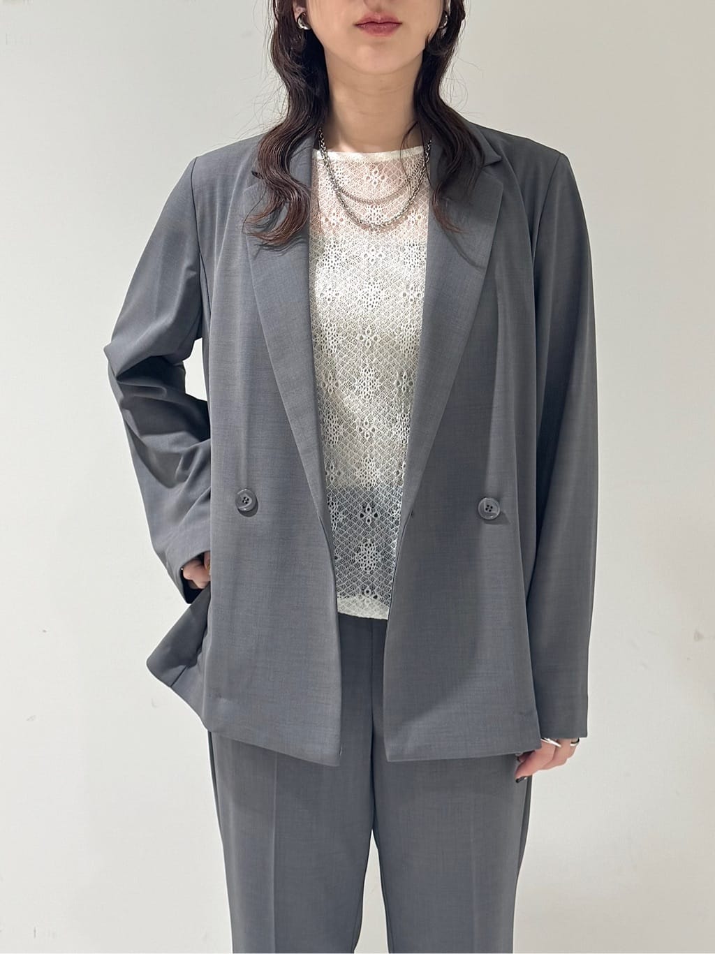 そんさんの「INDIVI｜Comfy SET UP｜ダブルブレストイージージャケット【セットアップ対応／通勤／カセット服／接触」を使ったコーディネート