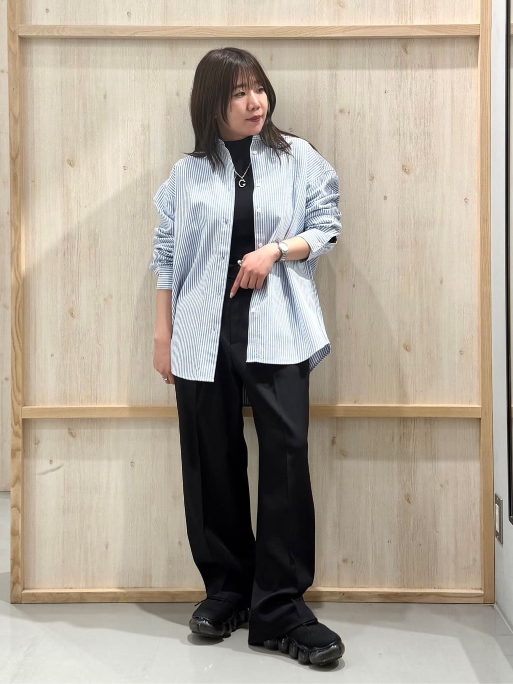 nanaさんの「THE SHOP TK｜【POLO BCS 別注】ストライプOXシャツ」を使ったコーディネート