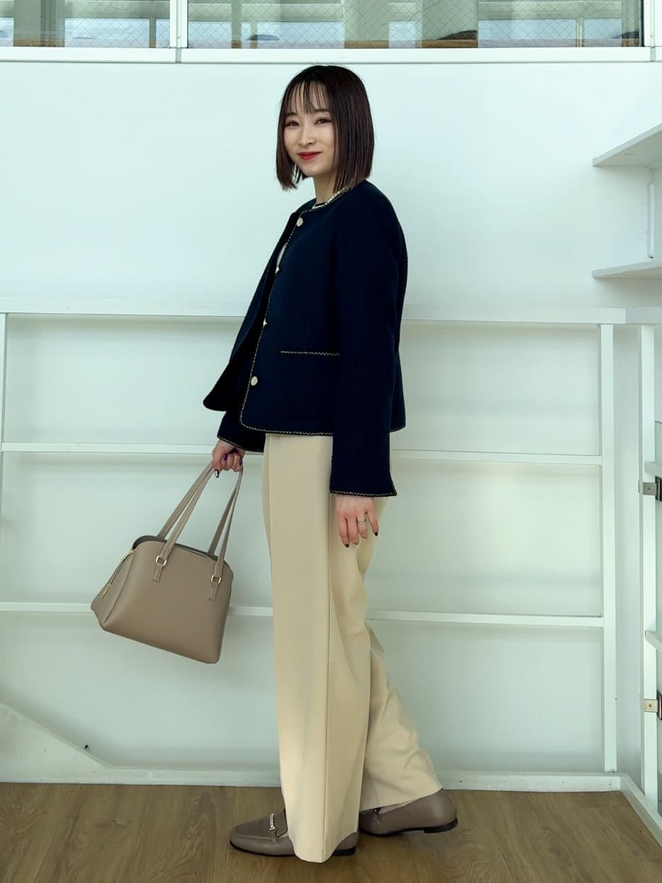 𝐜𝐡𝐢𝐤𝐚さんの「SHOO･LA･RUE｜【S-3L】オンとオフで印象が変わる ライトツイードジャケット」を使ったコーディネート