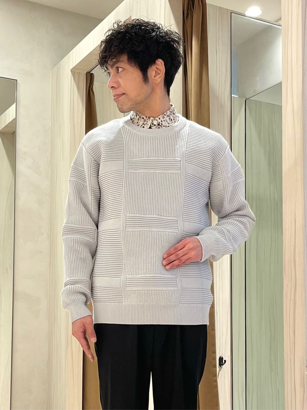 URAさんの「TAKEO KIKUCHI｜畦編みチェック プルオーバーニット」を使ったコーディネート