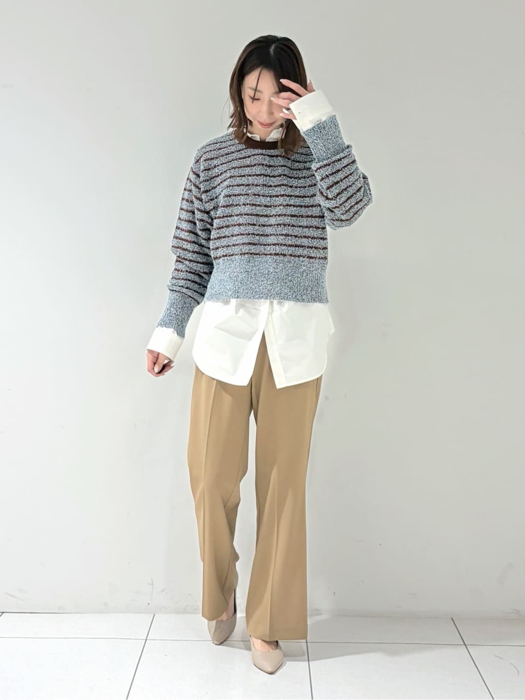 shioriさんの「INDIVI｜Comfy SET UP｜ストレートフレアパンツ【セットアップ対応／通勤／カセット服／接触冷感／UV」を使ったコーディネート