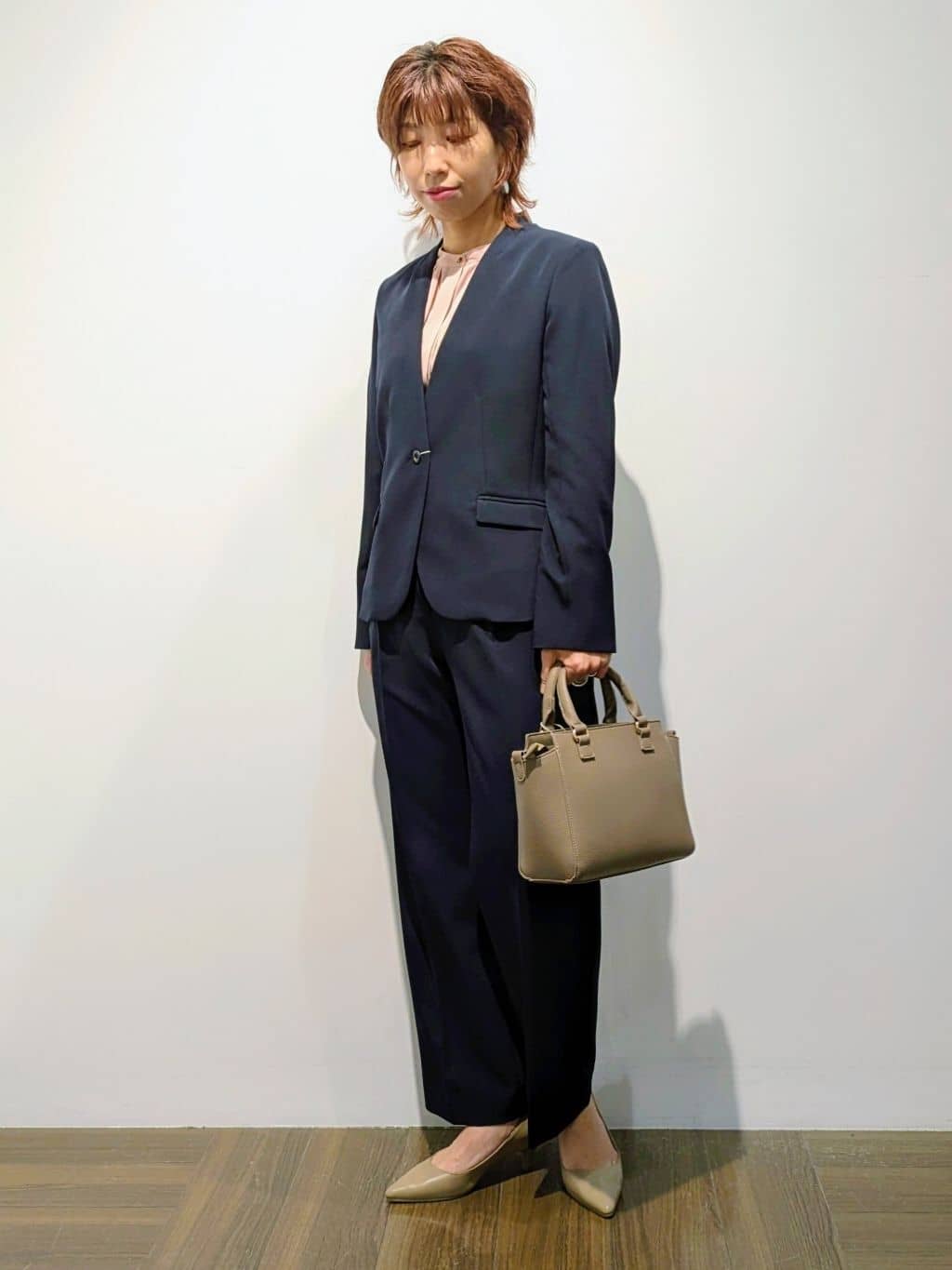4410さんの「THE SHOP TK｜【通勤スタイルに】ダブルクロス ノーカラージャケット/セットアップ可」を使ったコーディネート