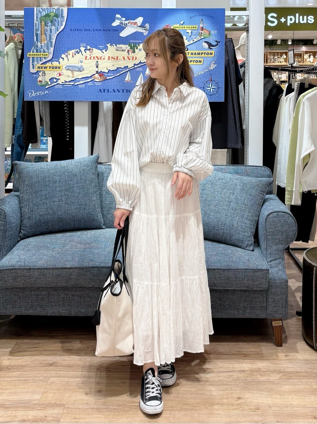yuinaさんの「Dessin｜【洗える】バルーンスリーブバンドカラーシャツ」を使ったコーディネート