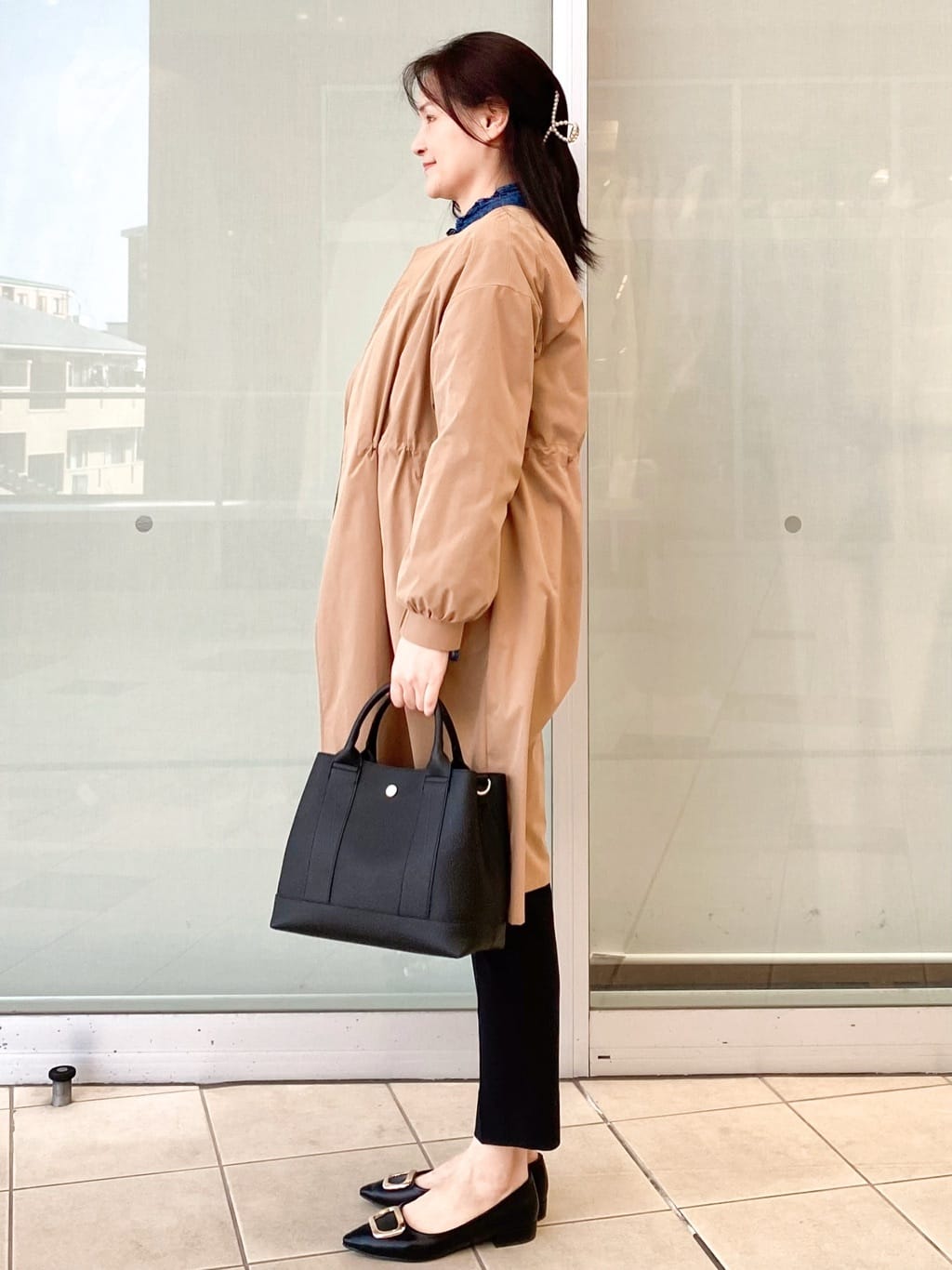 Jeanさんの「OPAQUE.CLIP｜ヴィンテージクロスノーカラーロングコート【洗濯機OK／ストレッチ／イージーアイロン】」を使ったコーディネート